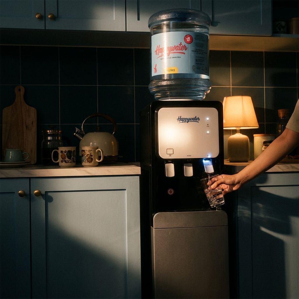 Filling a glass at the dispenser late at night